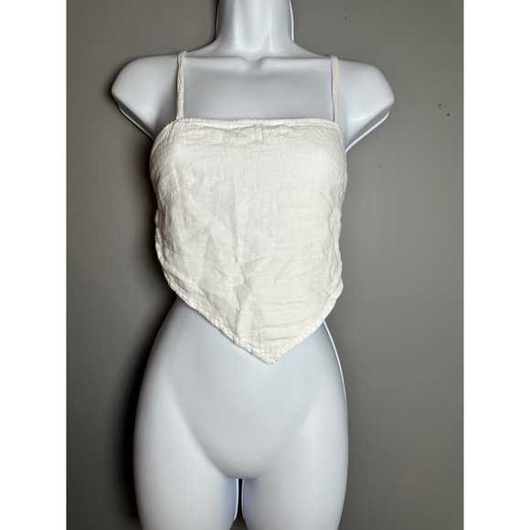 Blanco White 100% Cotton Bandana Tank Top Tie Back Sleeveless Crop Top S - Picture 1 of 6